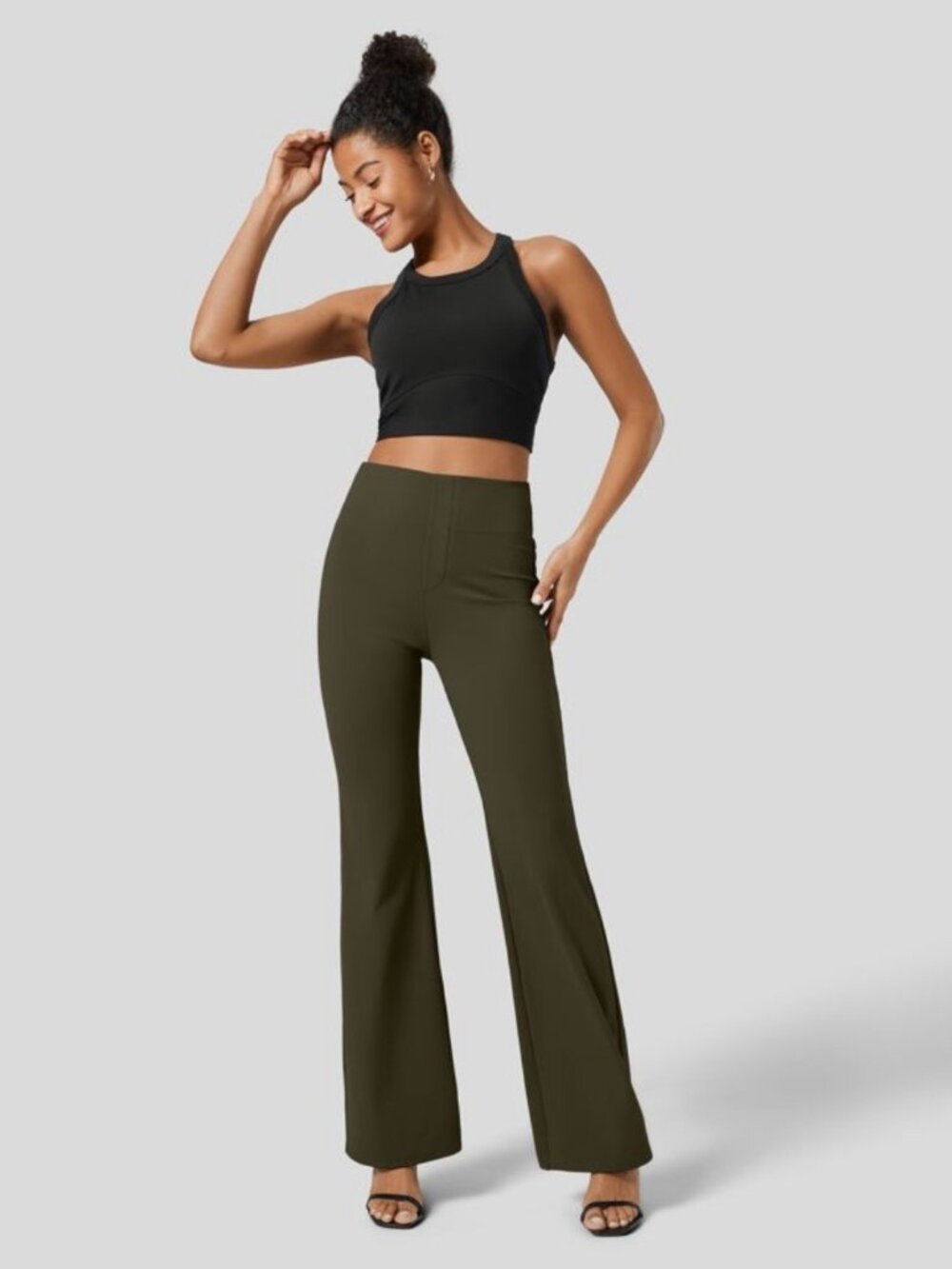 NEW HALARA SIZE 1XL FOREST NIGHT HIGH WAISTED BACK POCKETS FLARE LEG LEGGINGS